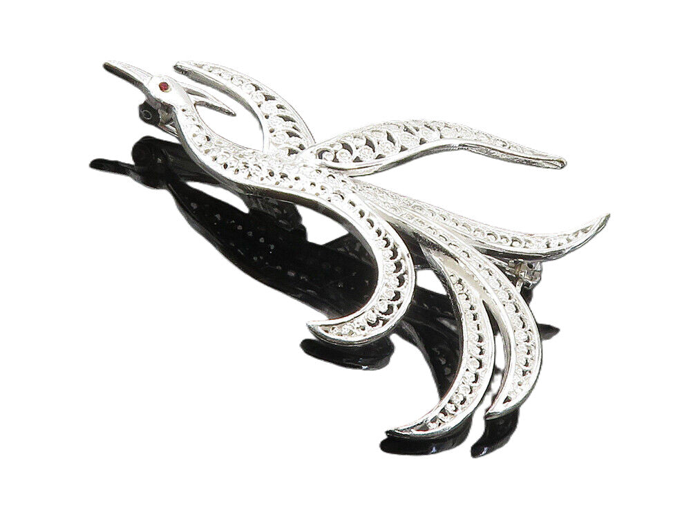 GERMANY 925 Sterling Silver  Vintage Shiny Filigree Floral Brooch Pin  BP3263