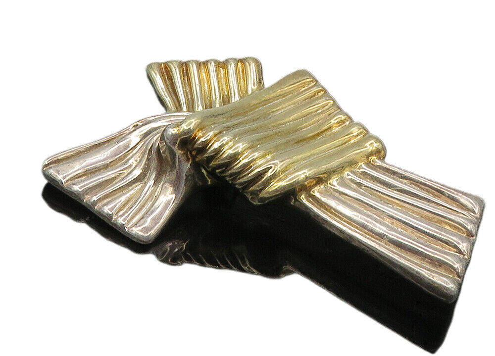FREDERIC JEAN DUCLOS 925 Silver  Vintage Ribbon Design Brooch Pin  BP4030
