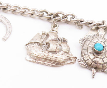 925 Sterling Silver Vintage Bracelet Ocean Life Dangling Larimar Charms  BT11276