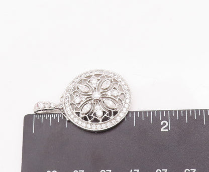 925 Sterling Silver Vintage Pendant Cutout CZ Inlay Carved Flower  PT23078