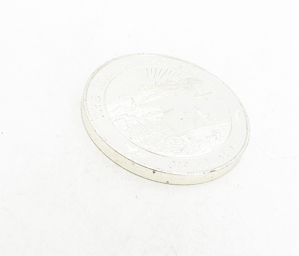 925 Sterling Silver  Shiny Seal Of The State Of Alaska Medallion Coin  TR1433