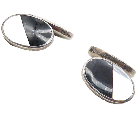 925 Sterling Silver  Vintage Mother Of Pearl & Black Onyx Cuff Links  TR1457