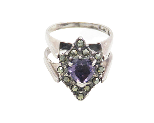 925 Silver  Vintage Marcasite Diamond Shaped Cocktail Ring Sz 7  RG18015
