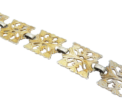 925 Sterling Silver  Vintage Dark Tone Floral Swirl Chain Bracelet  BT2237