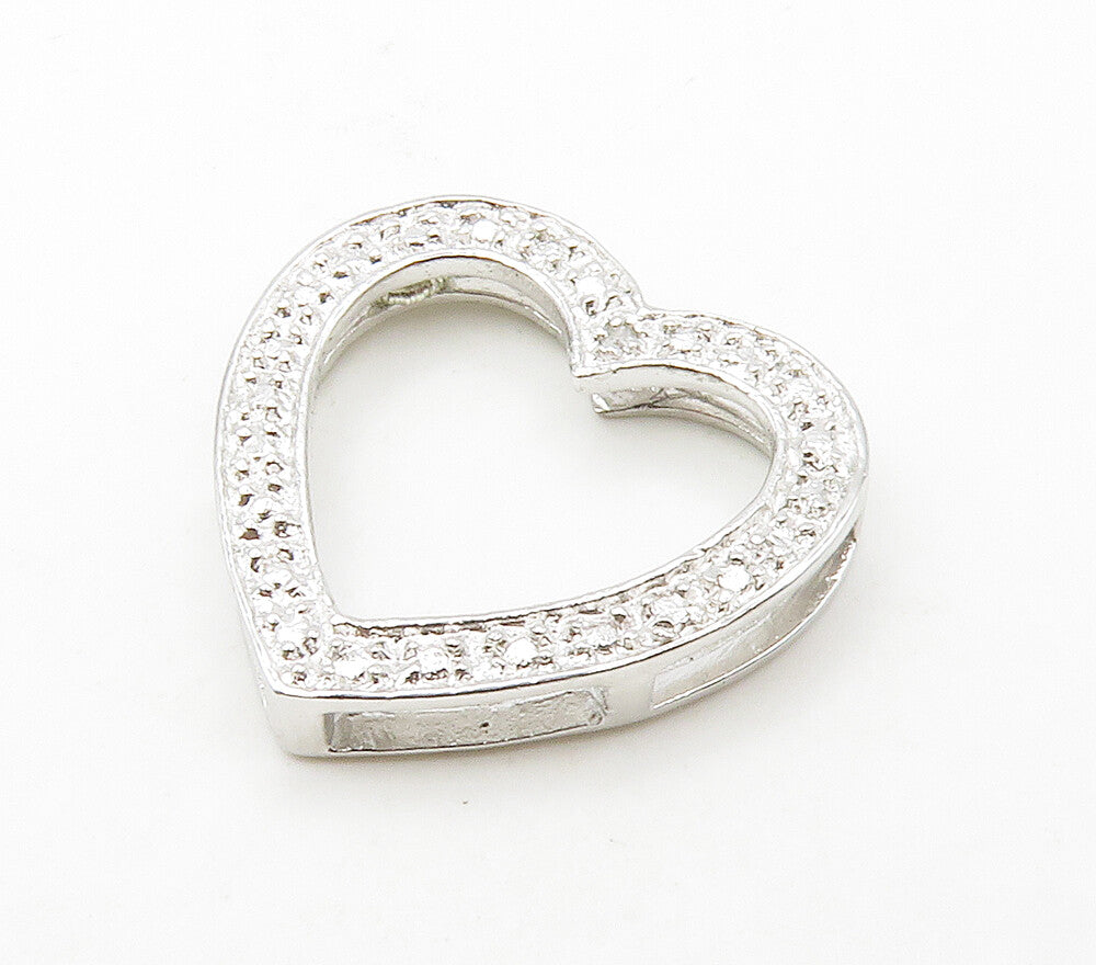 925 Sterling Silver  Genuine Diamond Open Love Heart Pendant  PT11821