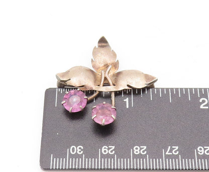 925 Sterling Silver  Vintage Purple Topaz Cutout Leaf Brooch Pin  BP10521