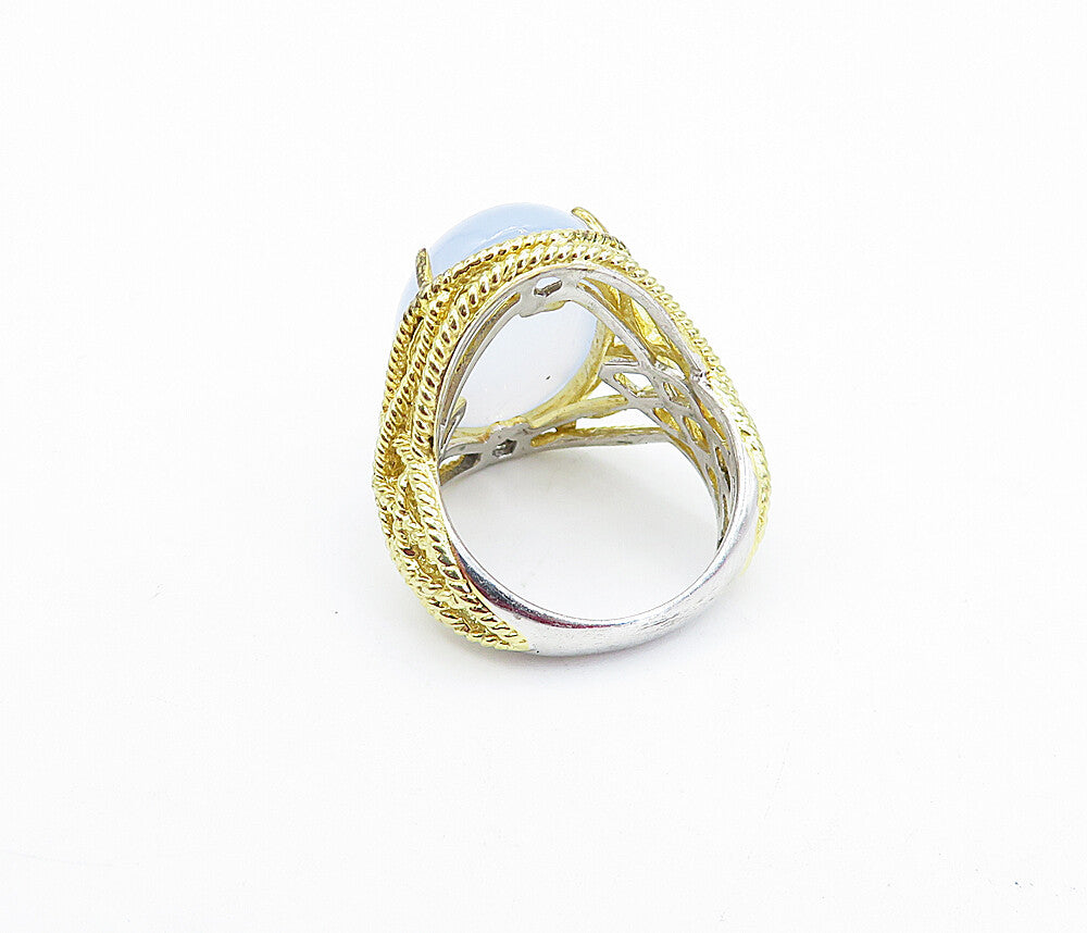 925 Sterling Silver  Cabochon Cut Milky Quartz Cocktail Ring Sz 8  RG4100