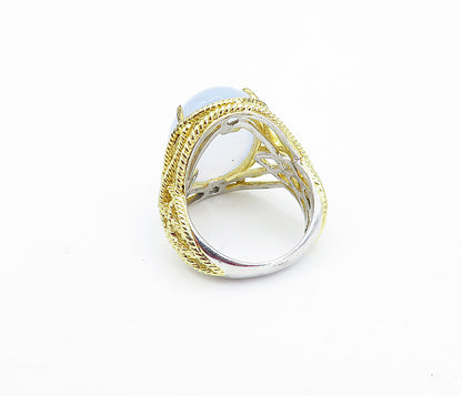 925 Sterling Silver  Cabochon Cut Milky Quartz Cocktail Ring Sz 8  RG4100