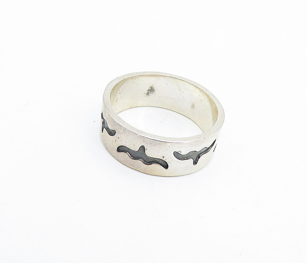 925 Sterling Silver  Vintage Shiny Oxidized Flying Bird Band Ring Sz 7  RG3964