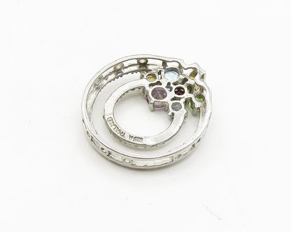 925 Sterling Silver Vintage Amethyst Peridot & Multi Stone Pendant PT15409