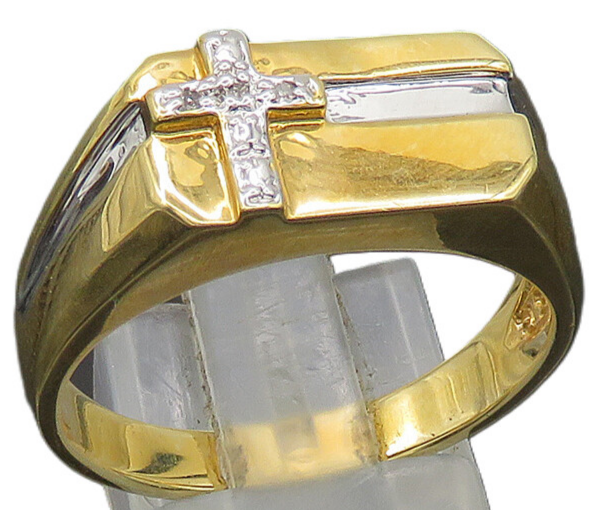 925 Silver  Vintage Genuine Diamond Religious Cross Band Ring Sz 12  RG21193