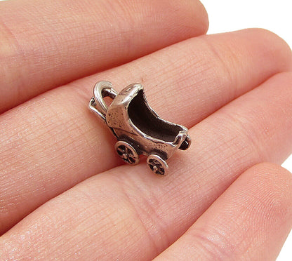 925 Sterling Silver  Vintage Baby Stroller Charm Pendant  PT1880