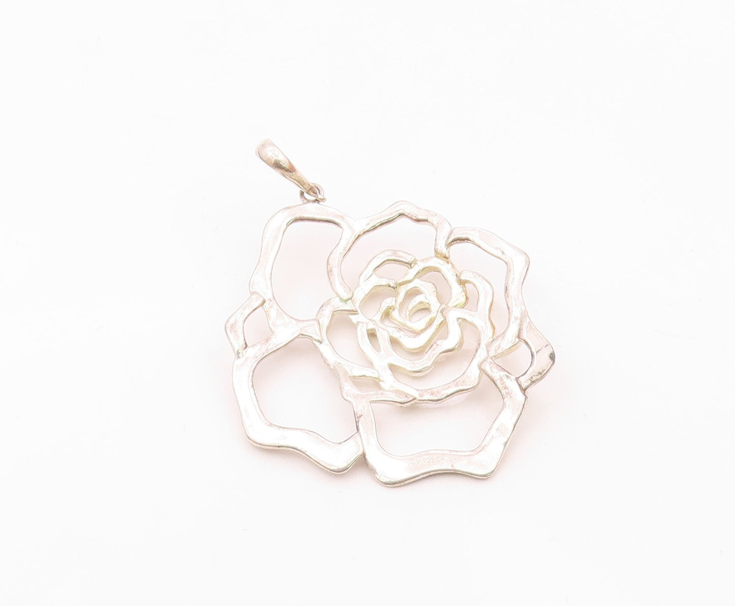 JACMEL 925 Sterling Silver  Vintage Shiny Open Rose Flower Pendant  PT18792