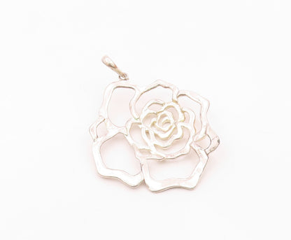 JACMEL 925 Sterling Silver  Vintage Shiny Open Rose Flower Pendant  PT18792