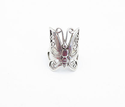 925 Sterling Silver Shiny Twist Detail Butterfly Motif Band Ring Sz 6 RG3803