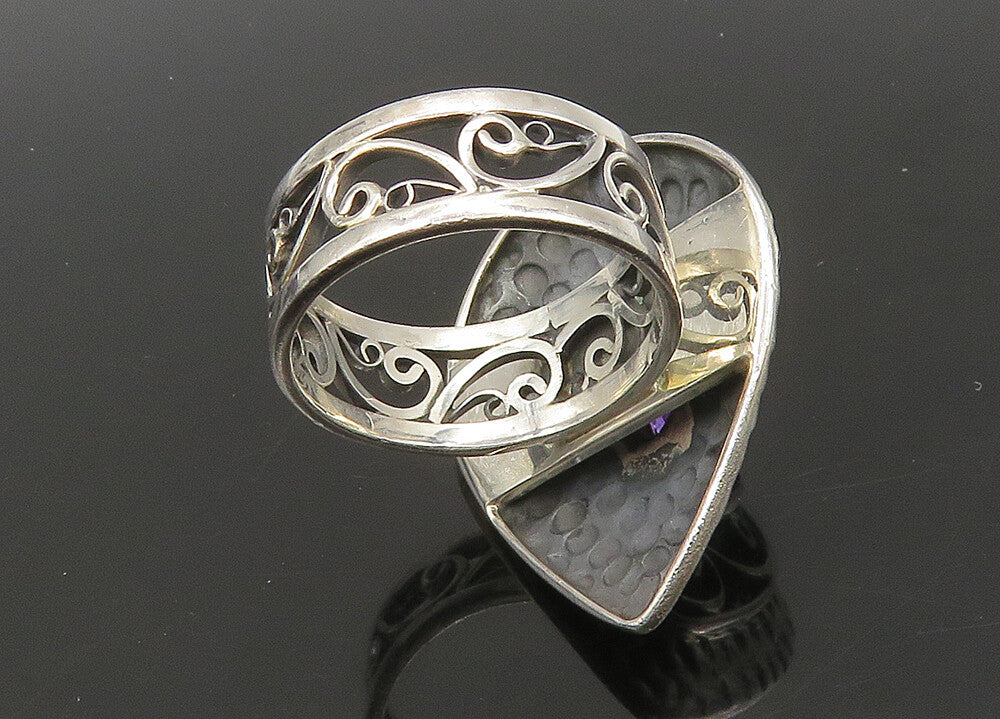 925 Sterling Silver  Vintage Tear Drop Amethyst Cocktail Ring Sz 7  RG22824