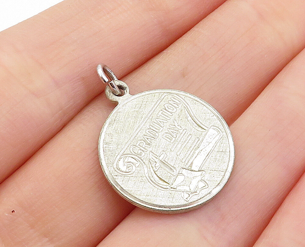 925 Sterling Silver  Vintage Etched Graduation Day Diploma Pendant  PT4659