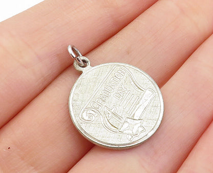 925 Sterling Silver  Vintage Etched Graduation Day Diploma Pendant  PT4659