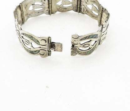 MEXICO 925 Sterling Silver  Vintage Inlaid Abalone Shell Chain Bracelet BT4078
