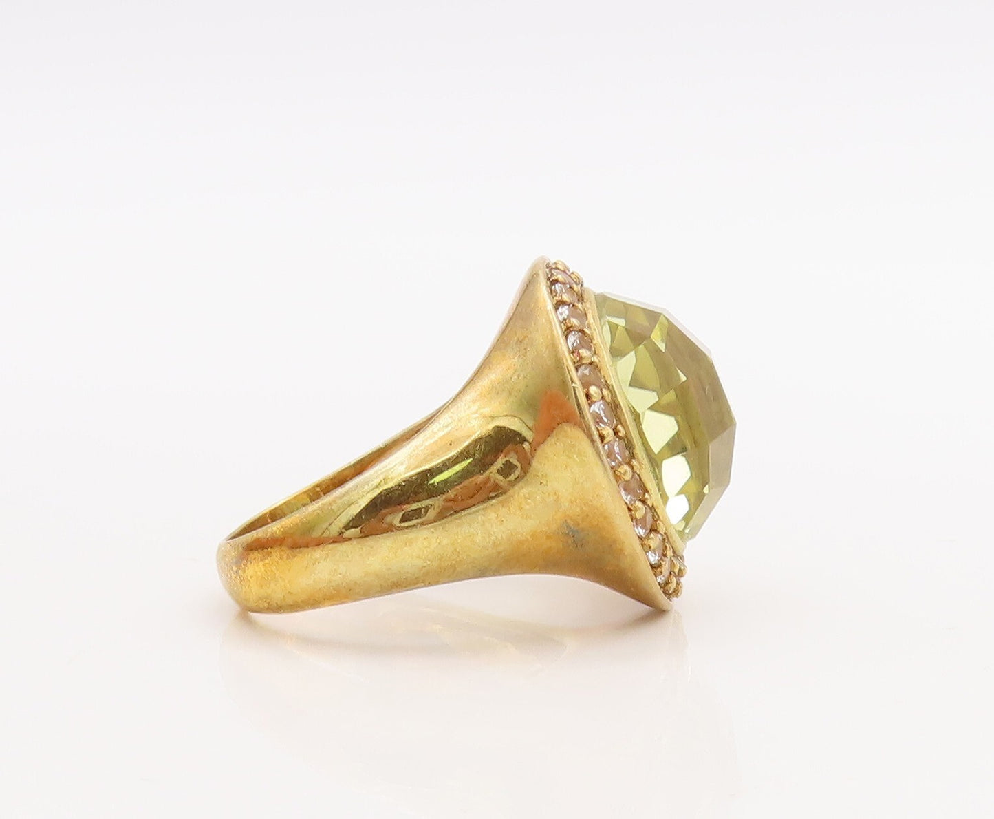 925 Sterling Silver Vintage Ring Gold Plated Lime Quartz Halo Topaz Sz 7 RG29879