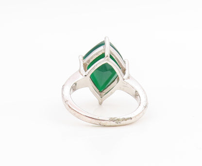 925 Sterling Silver Vintage Ring Faceted Green Onyx Solitaire Band Sz 6 RG34598