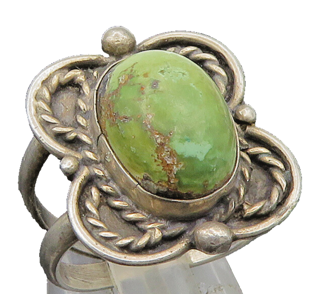 ZUNI NAVAJO 925 Sterling Silver  Vintage Green Jasper Band Ring Sz 8 RG24127