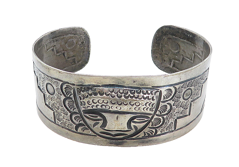 925 Sterling Silver  Vintage Dark Tone Traditional Face Cuff Bracelet  BT1552