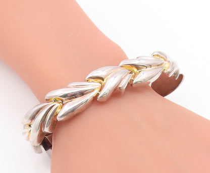925 Sterling Silver Vintage Bracelet MILOR ITALY Classic Puffy Leaf Link BT11923