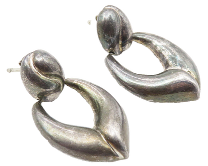 925 Sterling Silver  Vintage Dark Tone Smooth Hinge Drop Earrings  EG5785