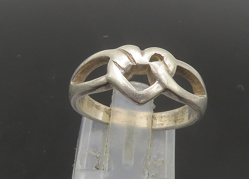 925 Sterling Silver  Vintage Shiny Open Love Heart Band Ring Sz 6.5  RG22248