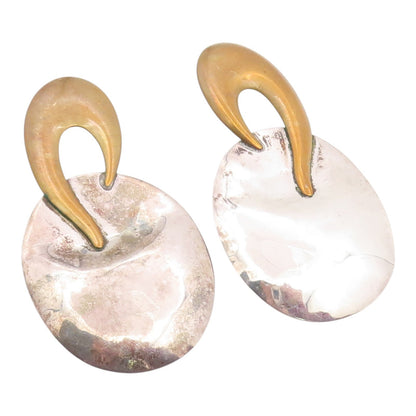 925 Sterling Silver Vintage Earrings LOUIS BOOTH Two Tome Hammered Disc  EG14310