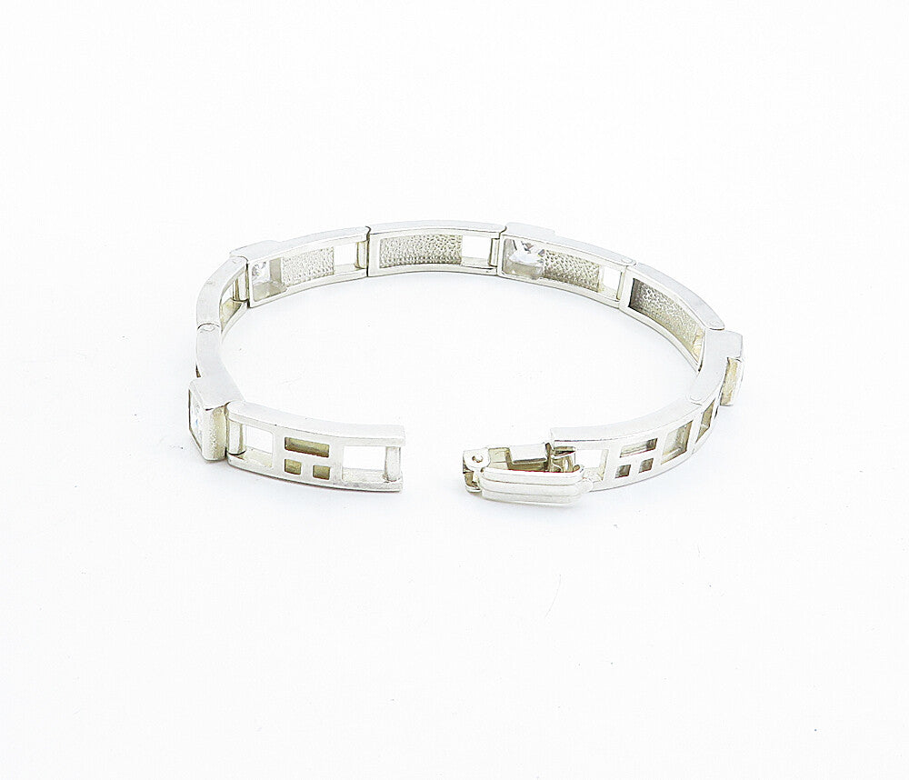 925 Sterling Silver  Cubic Zirconia Square Cutout Bar Chain Bracelet  BT3171