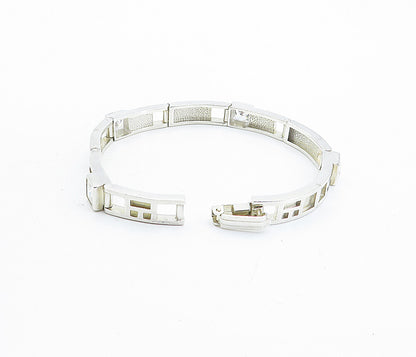 925 Sterling Silver  Cubic Zirconia Square Cutout Bar Chain Bracelet  BT3171