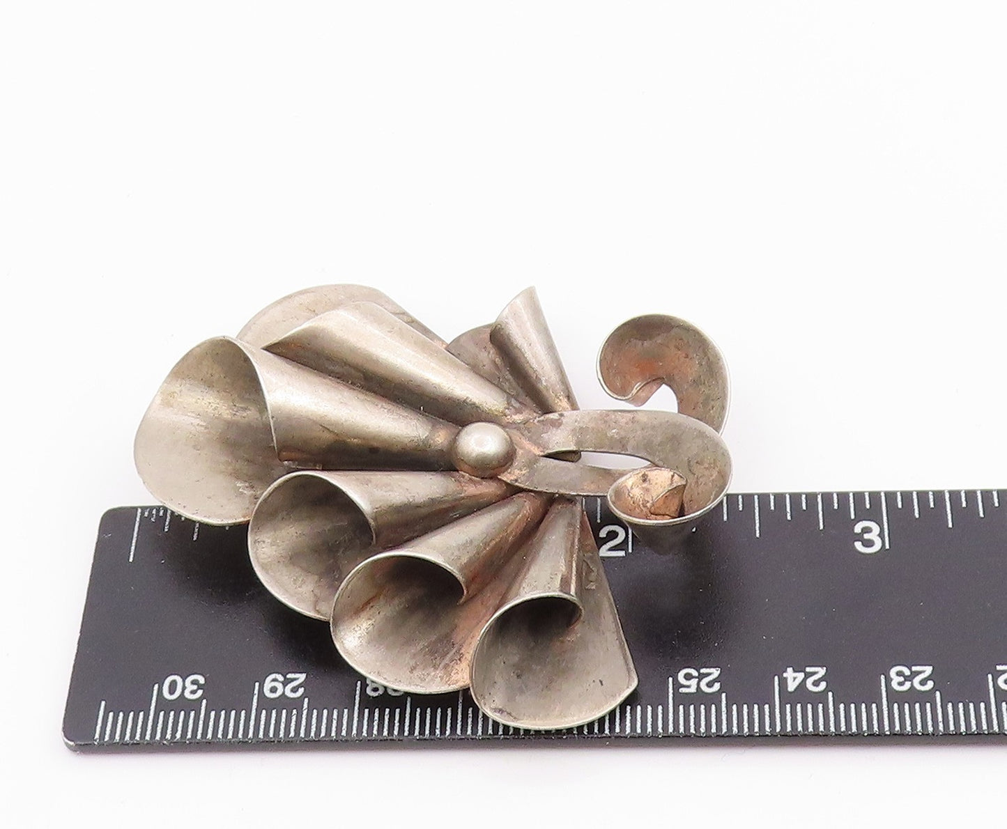 BROOKRAFT 925 Sterling Silver Vintage Modernist Ribbon Swirl Brooch Pin BP6314