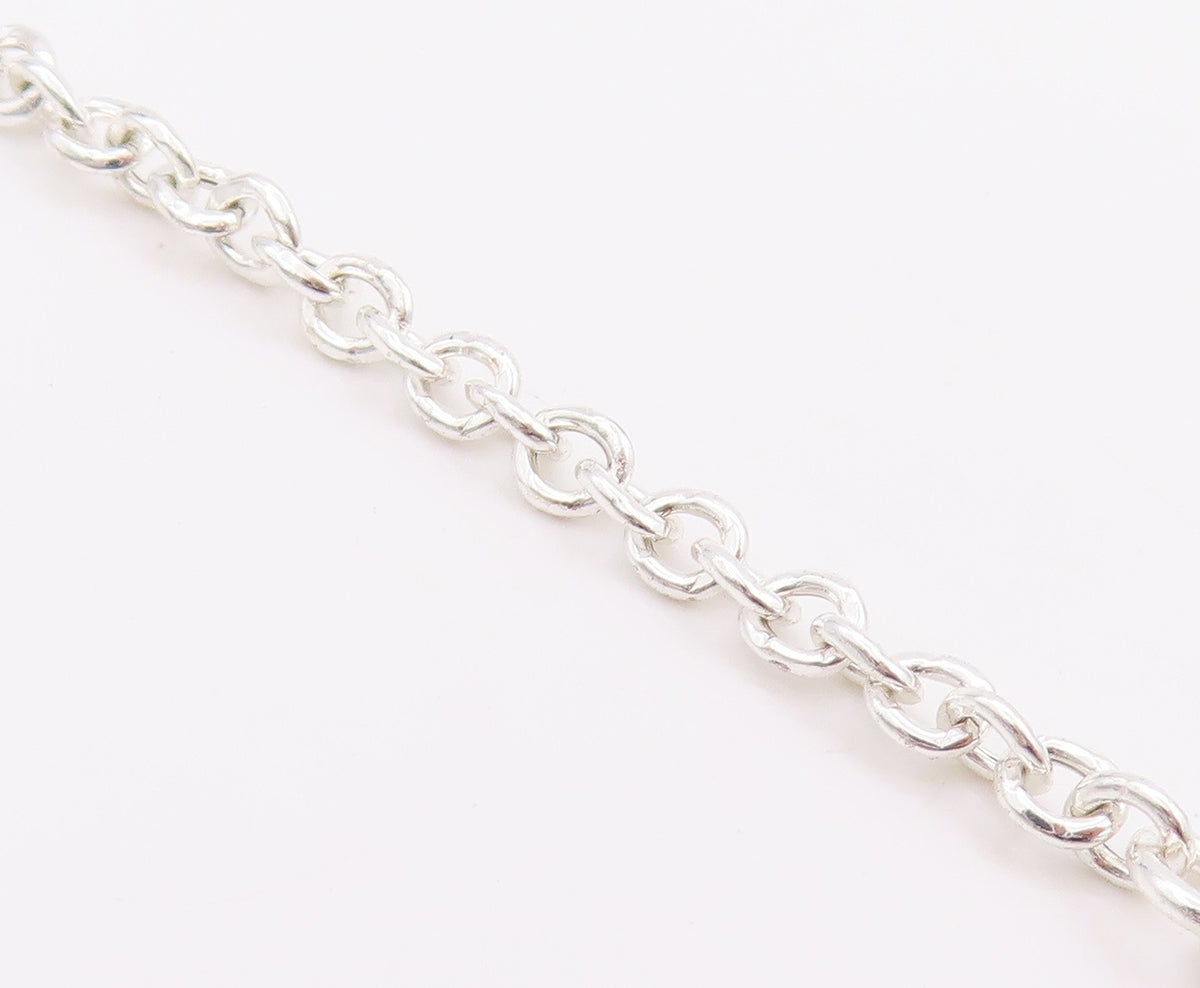 925 Sterling Silver Vintage Necklace Linked Chain Dangling Hearts Cutout  NE4581