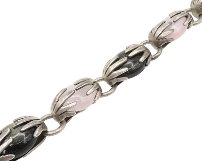 ROSI MEXICO 925 Silver  Vintage Black Onyx & Rose Quartz Chain Bracelet BT6957