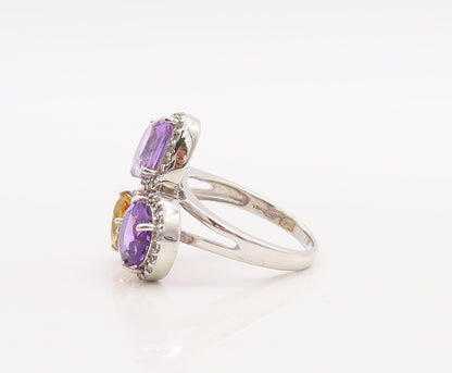 925 Sterling Silver Vintage Ring Round & Square Amethyst Citrine Sz 7.5  RG29867