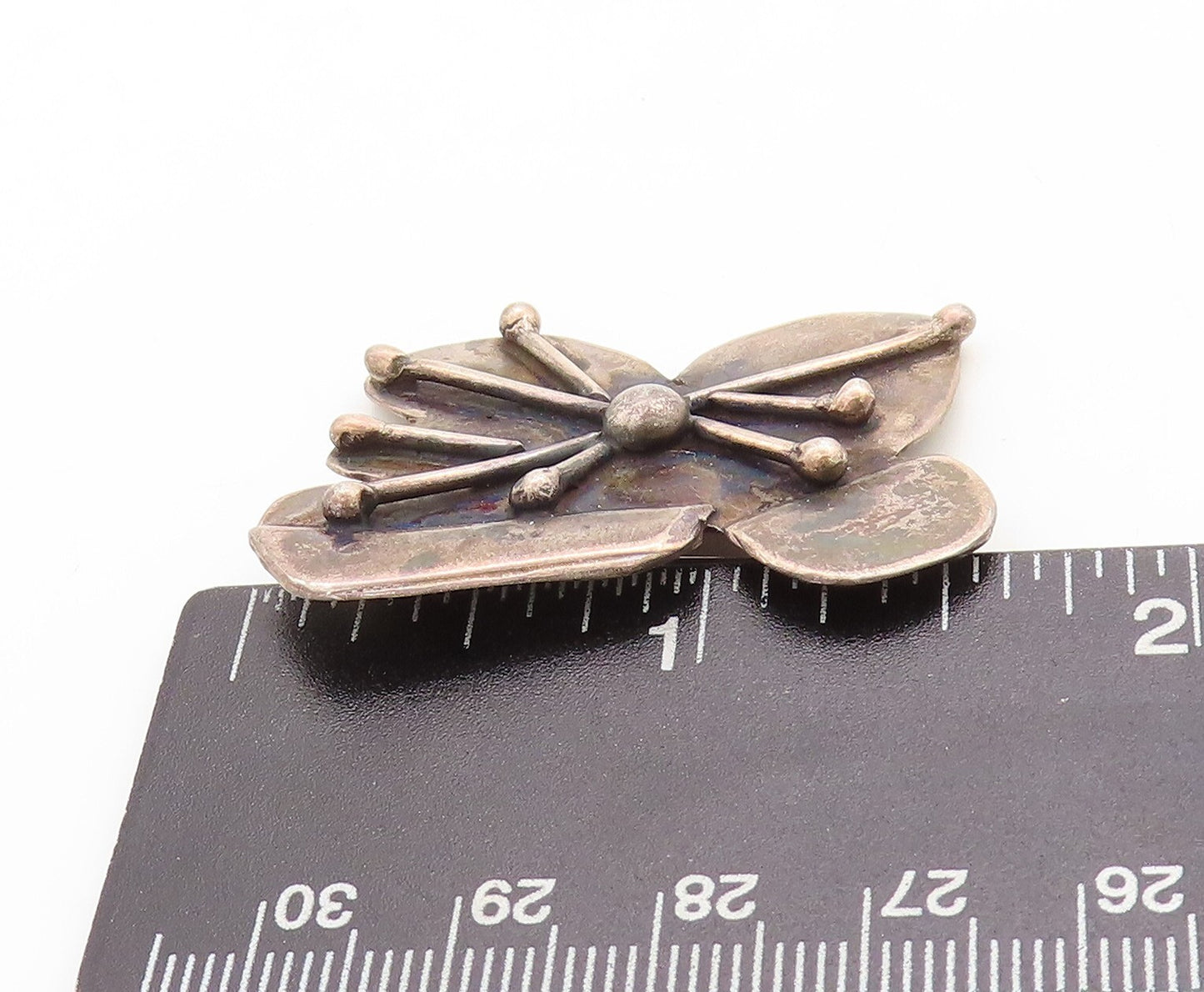 925 Sterling Silver Vintage Brooch Pin Dark Tone Brutalist Design Carved BP11392