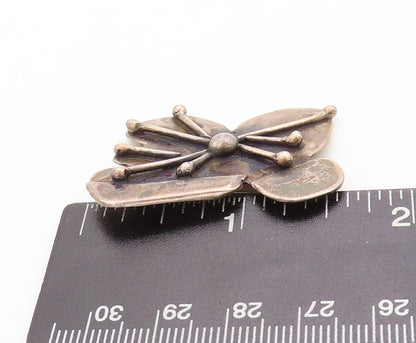 925 Sterling Silver Vintage Brooch Pin Dark Tone Brutalist Design Carved BP11392