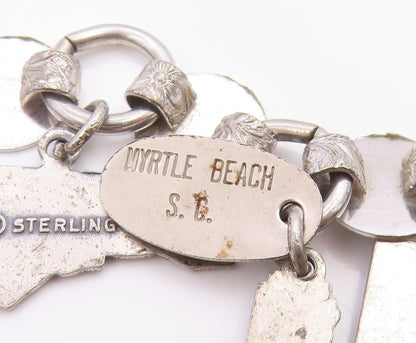 925 Sterling Silver Vintage Bracelet SARAH COVENTRY US State Map Charms  BT12048
