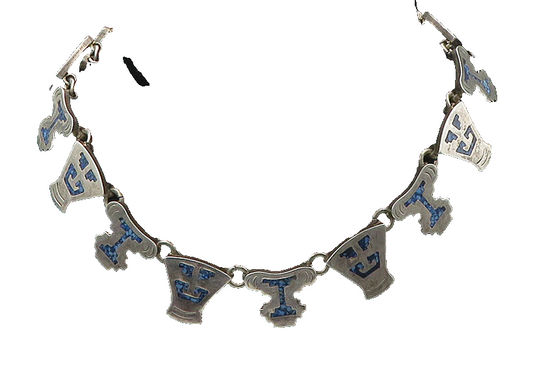 MEXICO 925 Silver  Vintage Heavy Inlaid Turquoise Chain Necklace  NE2991