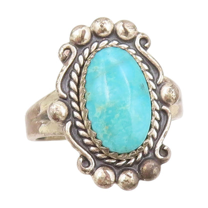 925 Sterling Silver Vintage Ring POST BELL Cabochon Turquoise Band Sz 6 RG34719