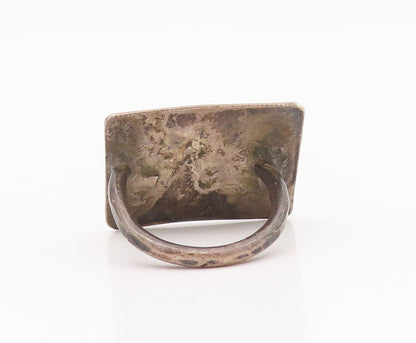 925 Sterling Silver Vintage Ring Dark Tone Minimalist Carved Fish  Sz 5  RG33084