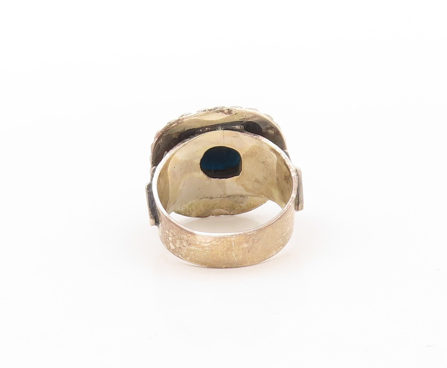 925 Sterling Silver Vintage Ring Swirly Carved Square Cut Gemstone  Sz 7 RG30598