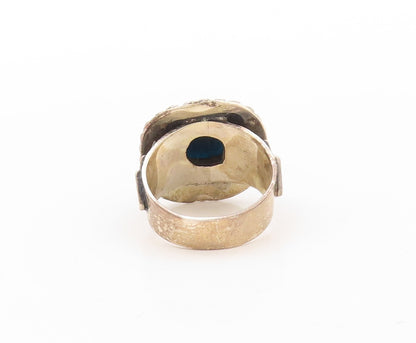 925 Sterling Silver Vintage Ring Swirly Carved Square Cut Gemstone  Sz 7 RG30598