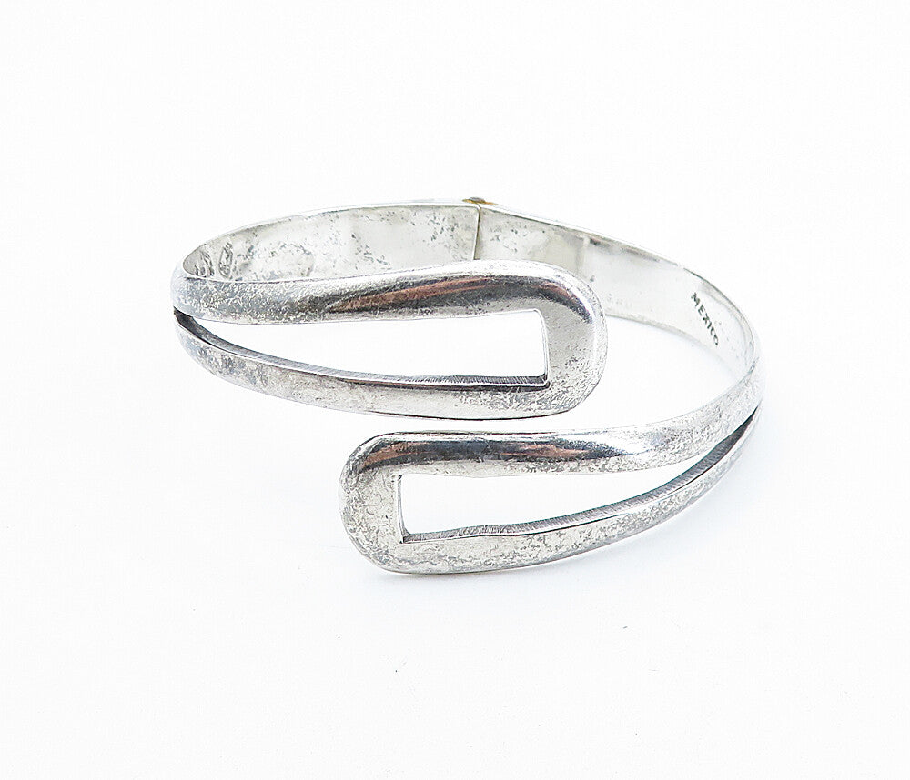 MEXICO 925 Sterling Silver  Vintage Shiny Open Bypass Cuff Bracelet  BT2041