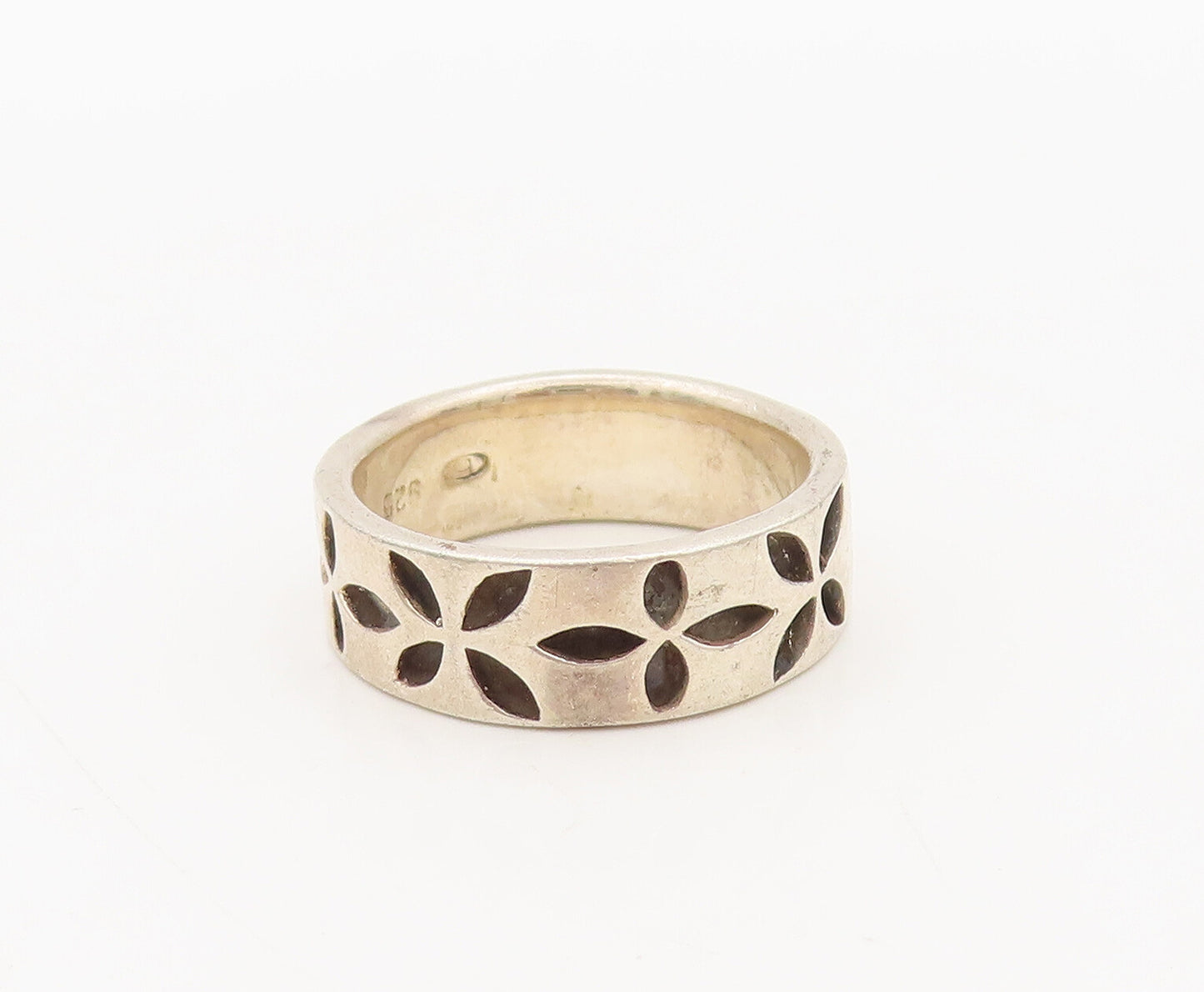 925 Sterling Silver  Vintage Four Petals Etched Flowers Ring Sz 6  RG27422