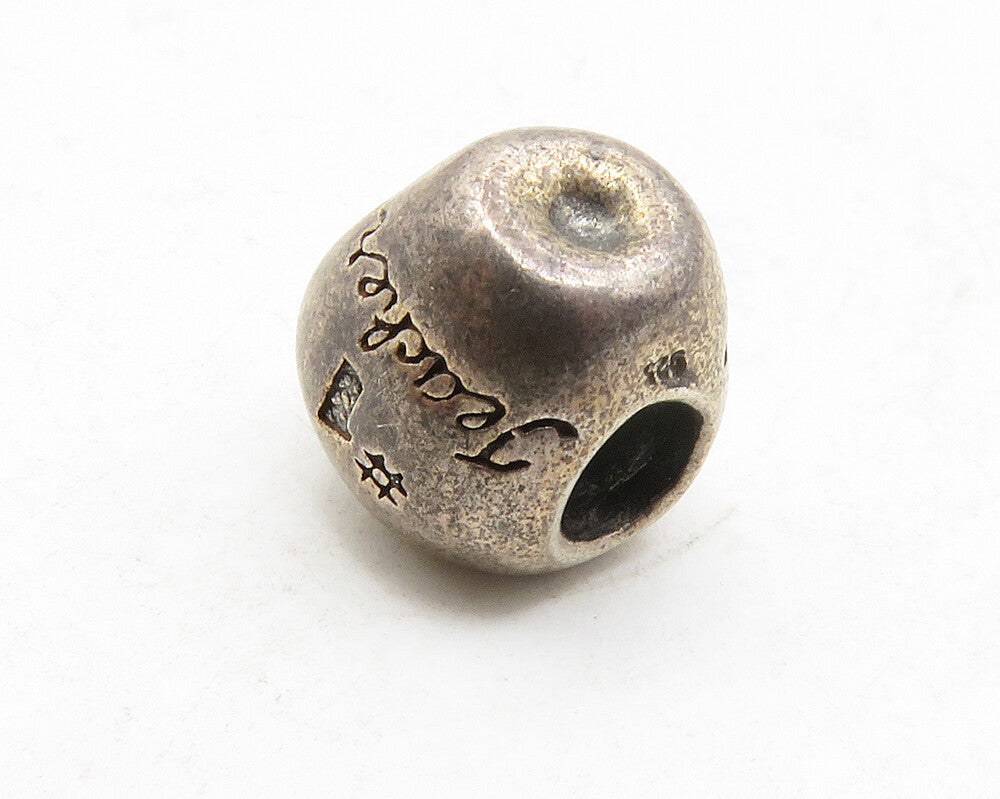 925 Sterling Silver  Vintage Petite Etched Number 1 Teacher Apple Bead  TR1862