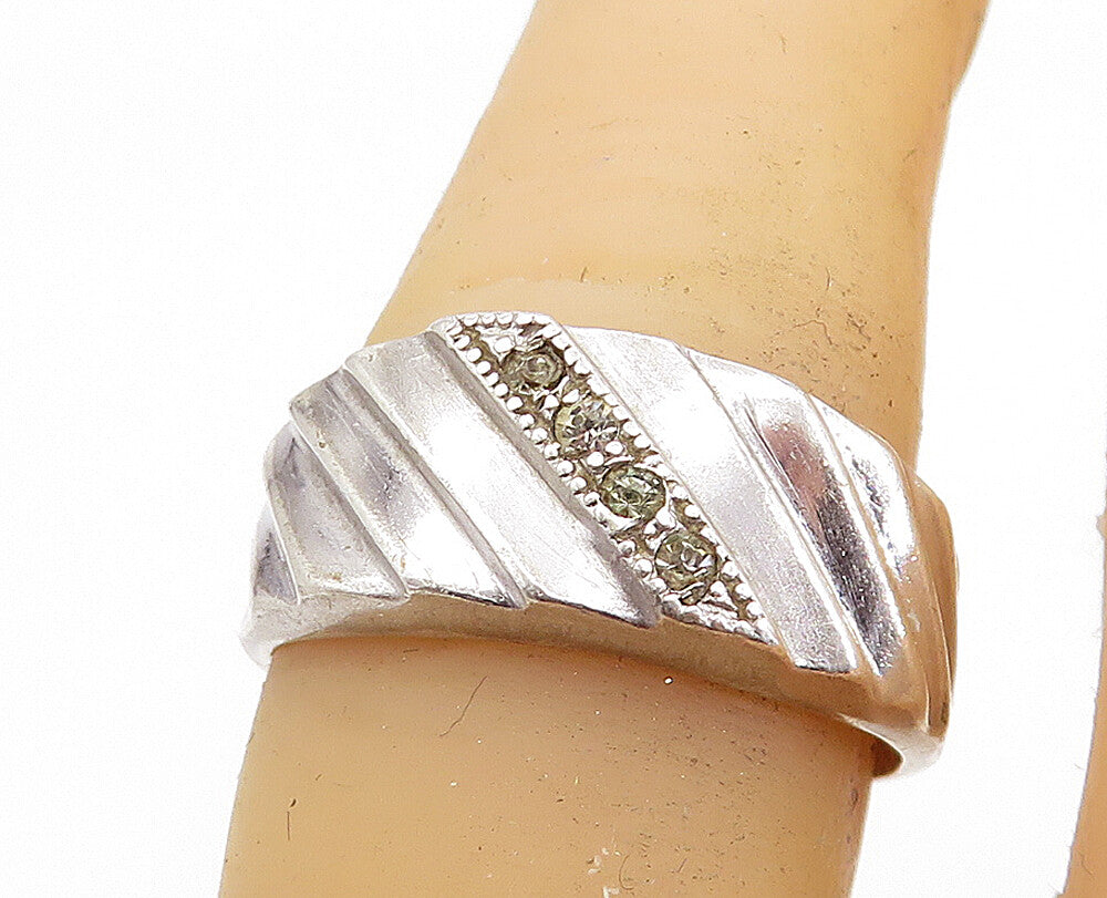 ESPO 925 Silver  Vintage Petite Topaz Shiny Graduated Band Ring Sz 7  RG6664