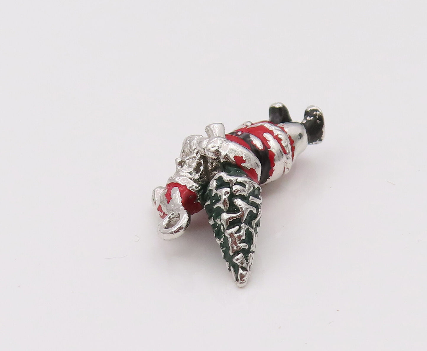 925 Sterling Silver  Vintage Mini Santa Holding Christmas Tree Pendant PT22082